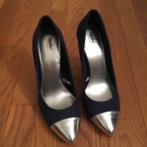 Navy with sliver heels